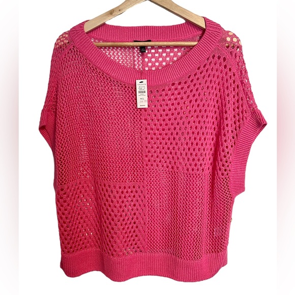 Talbots Pink Open Stitch Poncho Sweater Womens Size Medium/Large Linen Blend NWT - Picture 2 of 12